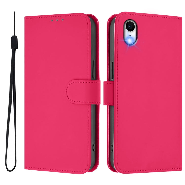 For iPhone XR Skin Feel Solid Color Leather Phone Case with Lanyard