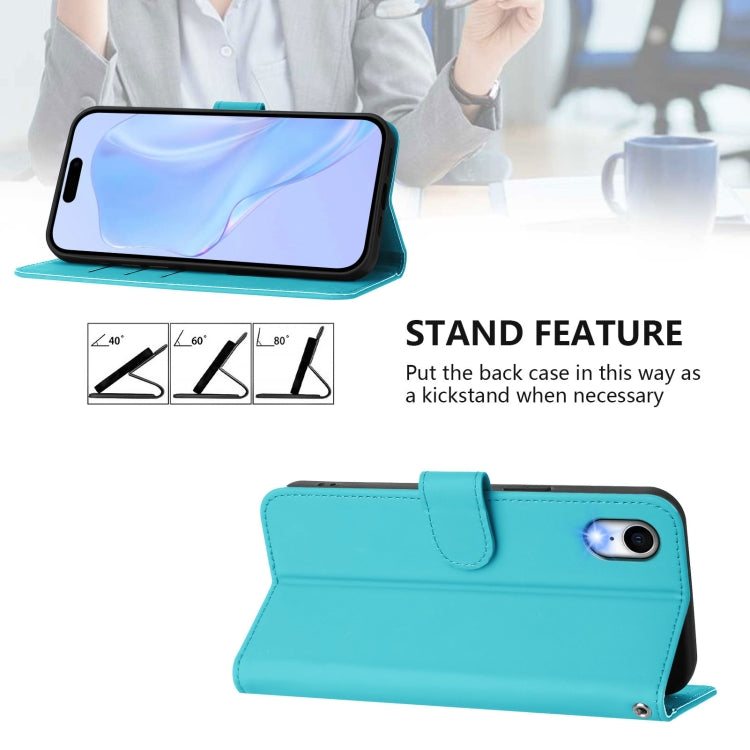 For iPhone XR Skin Feel Solid Color Leather Phone Case with Lanyard