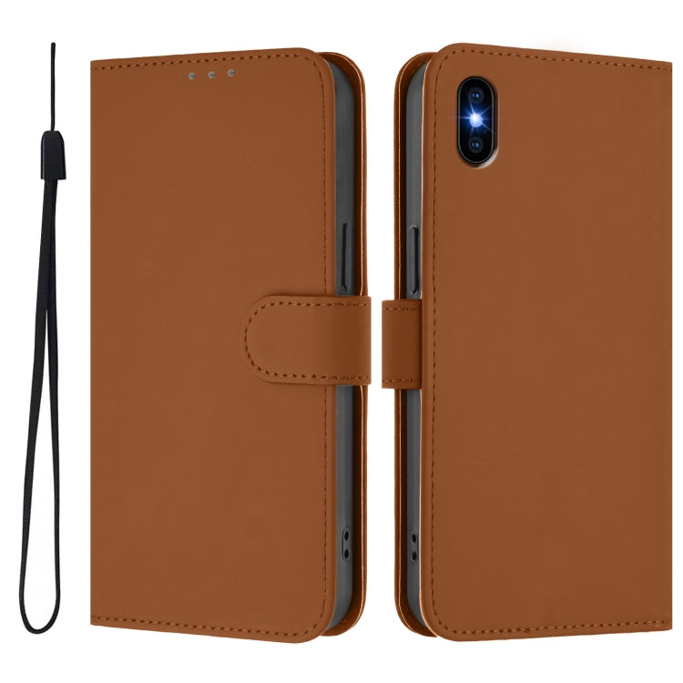 For iPhone XS Max Skin Feel Solid Color Leather Phone Case with Lanyard