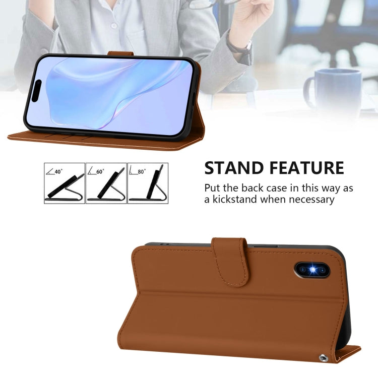 For iPhone XS Max Skin Feel Solid Color Leather Phone Case with Lanyard