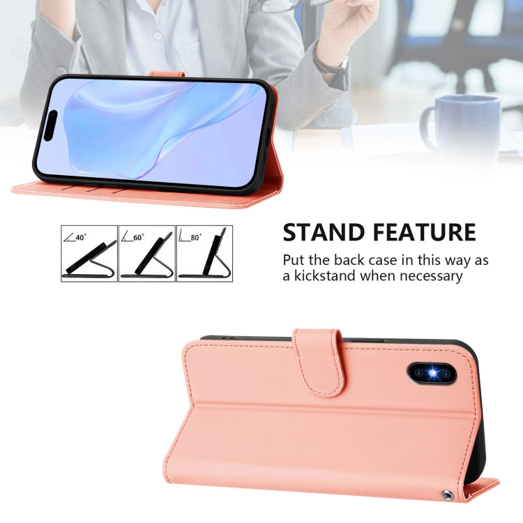 For iPhone XS Max Skin Feel Solid Color Leather Phone Case with Lanyard