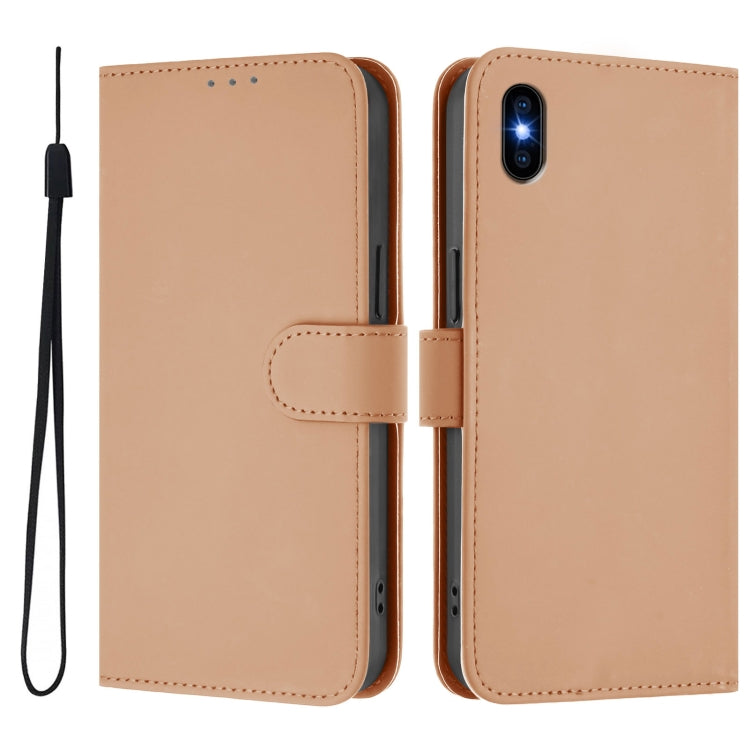 For iPhone XS Max Skin Feel Solid Color Leather Phone Case with Lanyard