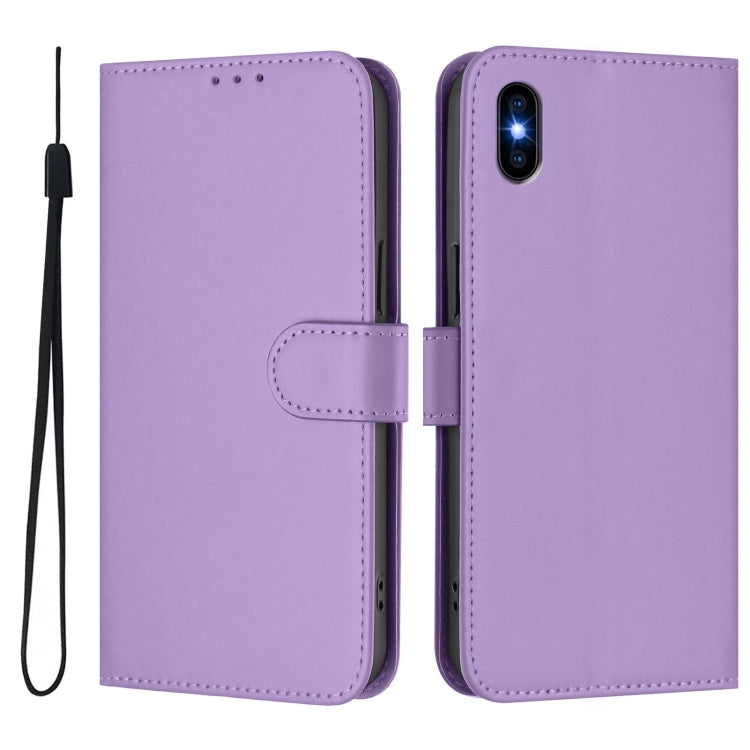 For iPhone XS Max Skin Feel Solid Color Leather Phone Case with Lanyard