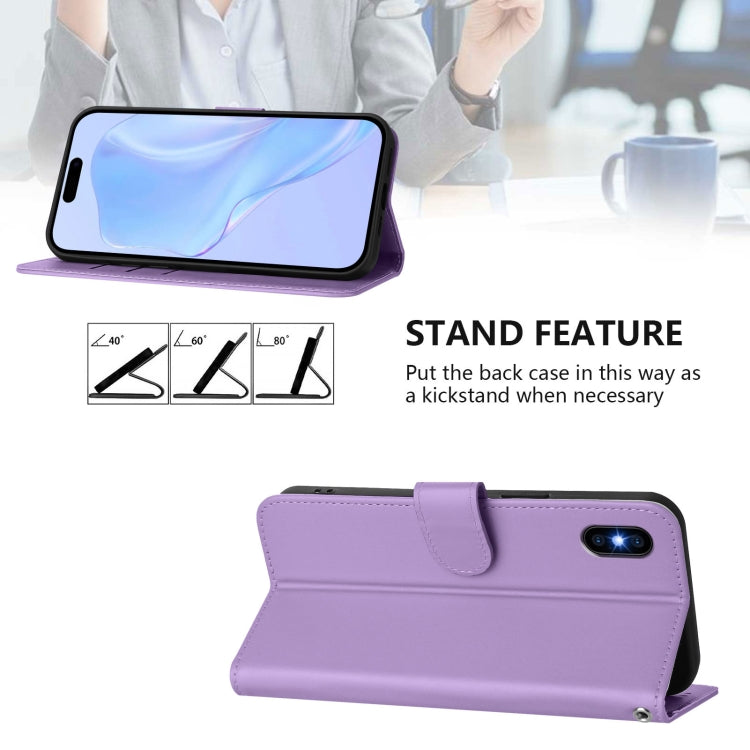 For iPhone XS Max Skin Feel Solid Color Leather Phone Case with Lanyard