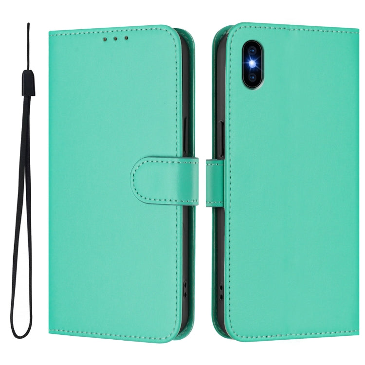 For iPhone XS Max Skin Feel Solid Color Leather Phone Case with Lanyard