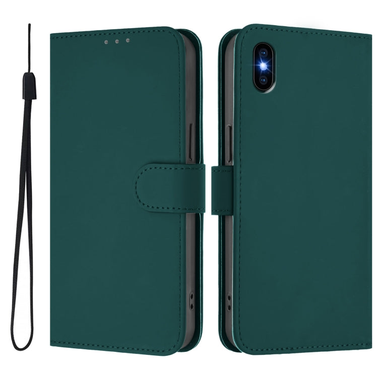 For iPhone XS Max Skin Feel Solid Color Leather Phone Case with Lanyard