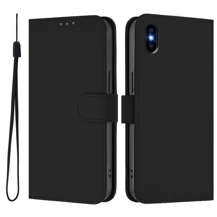 For iPhone XS Max Skin Feel Solid Color Leather Phone Case with Lanyard
