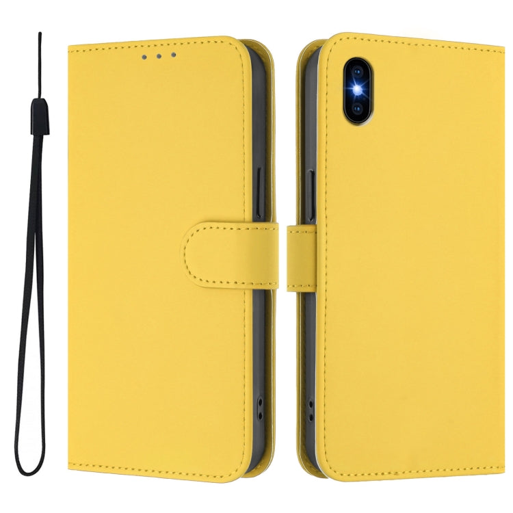 For iPhone XS Max Skin Feel Solid Color Leather Phone Case with Lanyard