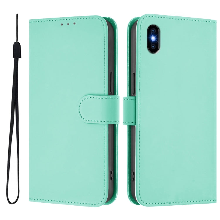 For iPhone XS Max Skin Feel Solid Color Leather Phone Case with Lanyard