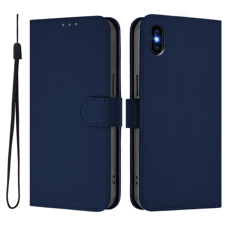 For iPhone XS Max Skin Feel Solid Color Leather Phone Case with Lanyard