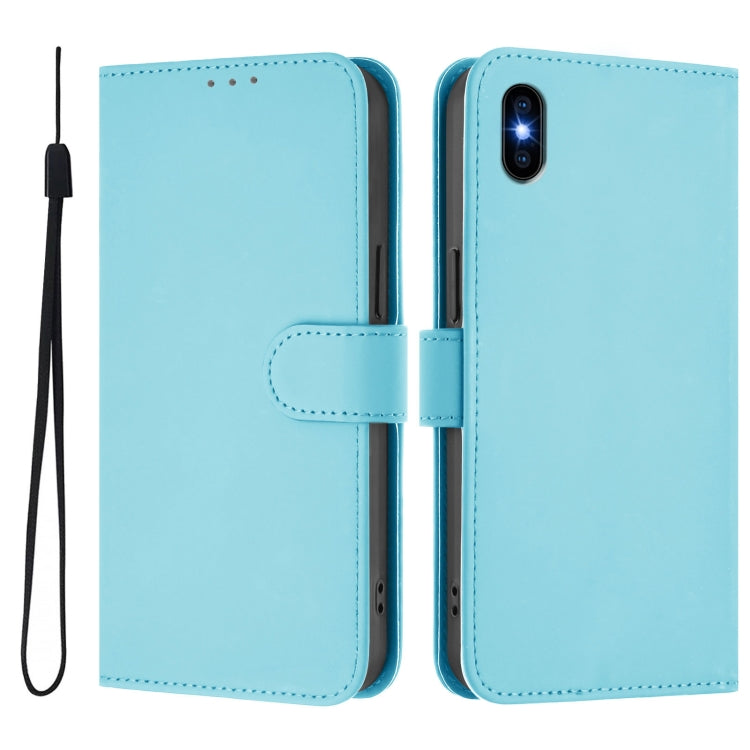 For iPhone XS Max Skin Feel Solid Color Leather Phone Case with Lanyard