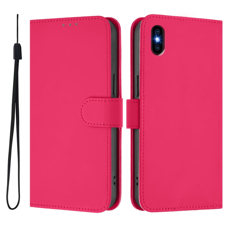 For iPhone XS Max Skin Feel Solid Color Leather Phone Case with Lanyard