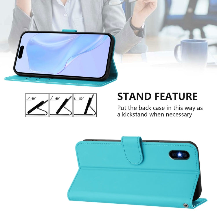 For iPhone XS Max Skin Feel Solid Color Leather Phone Case with Lanyard