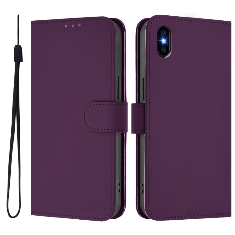 For iPhone XS Max Skin Feel Solid Color Leather Phone Case with Lanyard