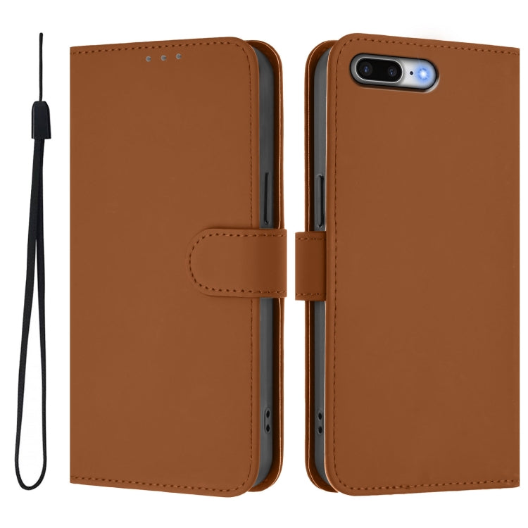 For iPhone 8 Plus / 7 Plus Skin Feel Solid Color Leather Phone Case with Lanyard