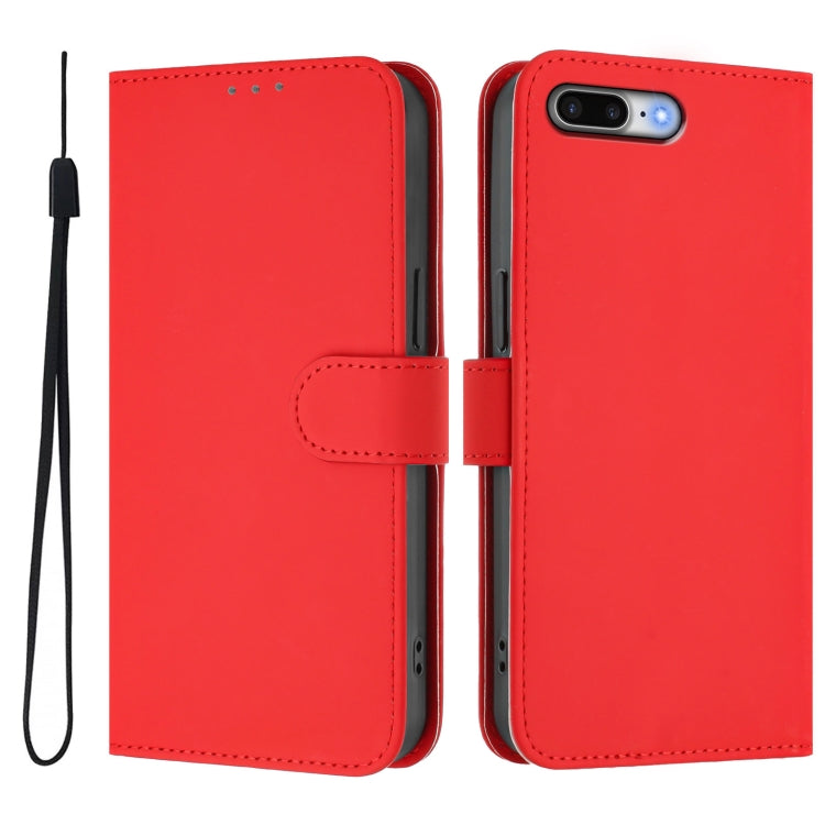 For iPhone 8 Plus / 7 Plus Skin Feel Solid Color Leather Phone Case with Lanyard