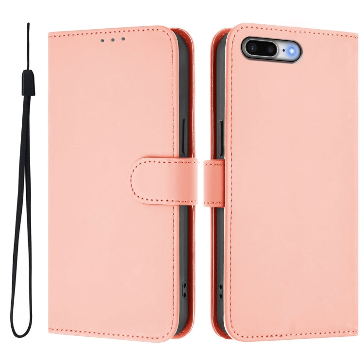 For iPhone 8 Plus / 7 Plus Skin Feel Solid Color Leather Phone Case with Lanyard
