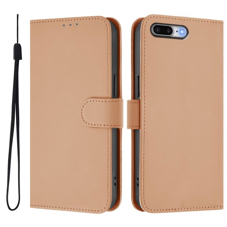 For iPhone 8 Plus / 7 Plus Skin Feel Solid Color Leather Phone Case with Lanyard
