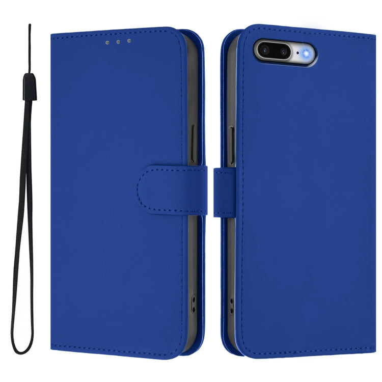 For iPhone 8 Plus / 7 Plus Skin Feel Solid Color Leather Phone Case with Lanyard
