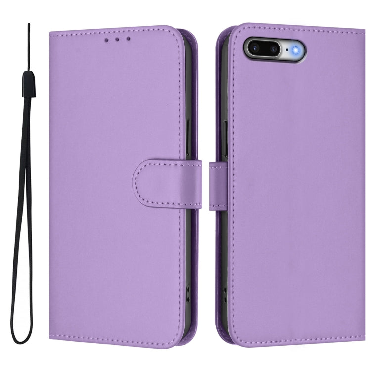 For iPhone 8 Plus / 7 Plus Skin Feel Solid Color Leather Phone Case with Lanyard
