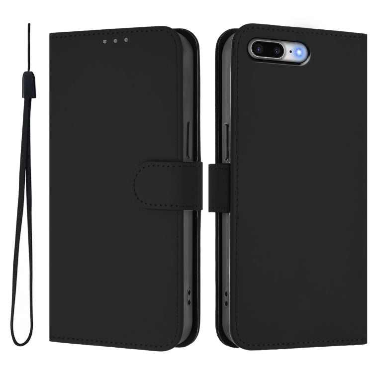 For iPhone 8 Plus / 7 Plus Skin Feel Solid Color Leather Phone Case with Lanyard