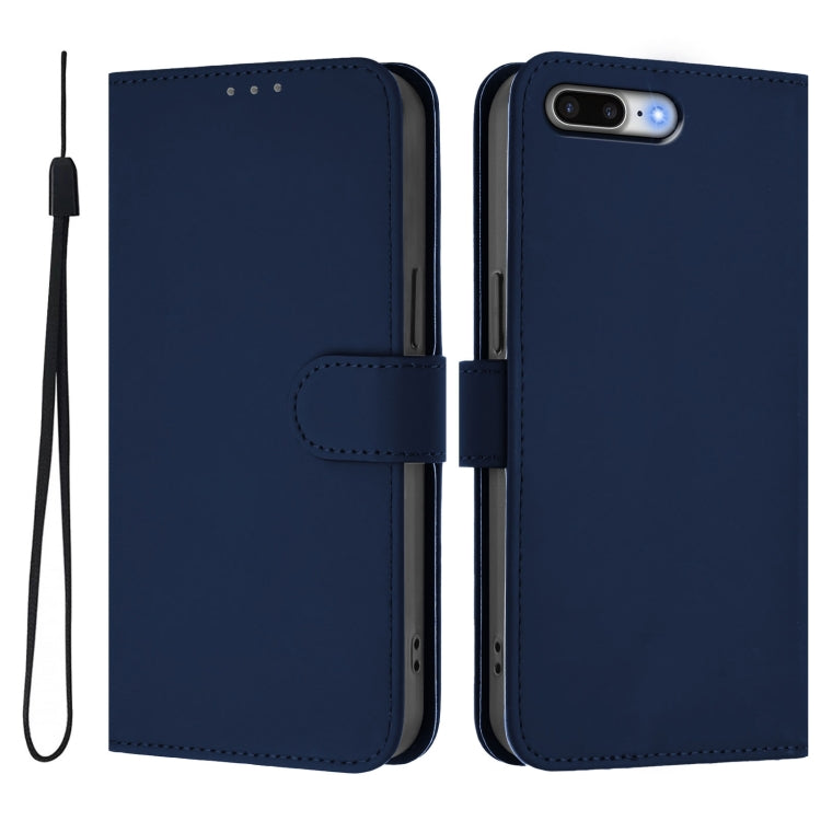 For iPhone 8 Plus / 7 Plus Skin Feel Solid Color Leather Phone Case with Lanyard