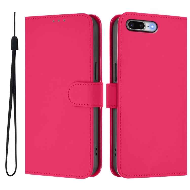 For iPhone 8 Plus / 7 Plus Skin Feel Solid Color Leather Phone Case with Lanyard