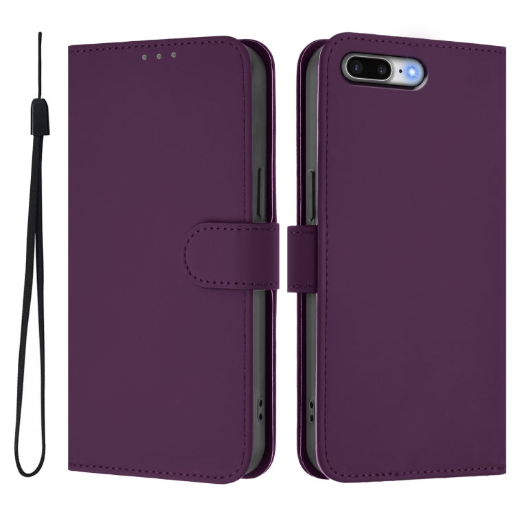 For iPhone 8 Plus / 7 Plus Skin Feel Solid Color Leather Phone Case with Lanyard