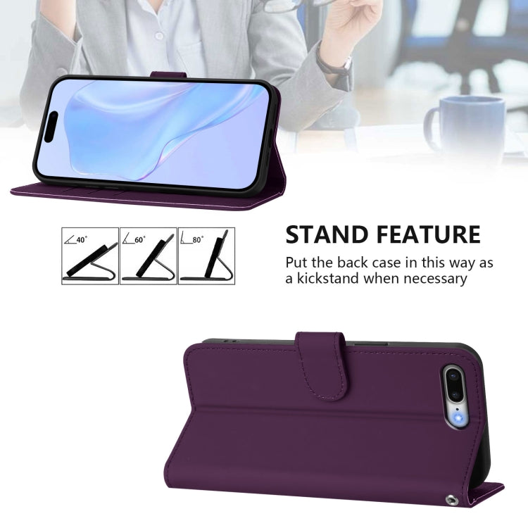For iPhone 8 Plus / 7 Plus Skin Feel Solid Color Leather Phone Case with Lanyard