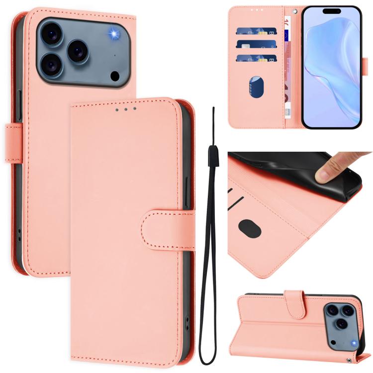 For iPhone 17 Pro Max Skin Feel Solid Color Leather Phone Case with Lanyard