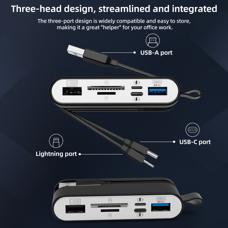 NK-1058 USB-C / Type-C, 8 Pin, USB Interface 6 in 1 Multi-function Adapter - Black