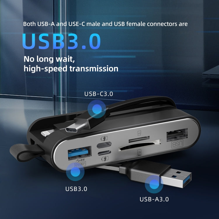 NK-1058 USB-C / Type-C, 8 Pin, USB Interface 6 in 1 Multi-function Adapter - Black