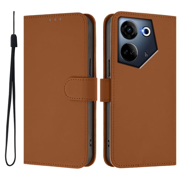 For Tecno Camon 20 Pro 4G Skin Feel Solid Color Leather Phone Case with Lanyard