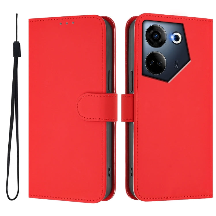 For Tecno Camon 20 Pro 4G Skin Feel Solid Color Leather Phone Case with Lanyard