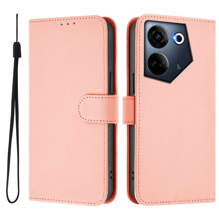 For Tecno Camon 20 Pro 4G Skin Feel Solid Color Leather Phone Case with Lanyard
