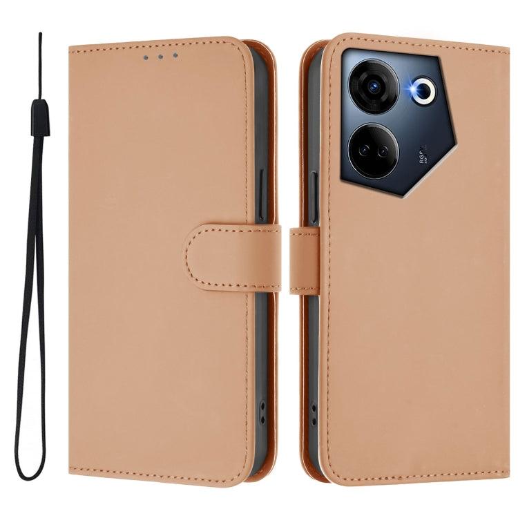 For Tecno Camon 20 Pro 4G Skin Feel Solid Color Leather Phone Case with Lanyard