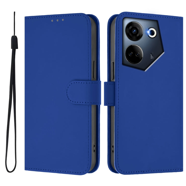 For Tecno Camon 20 Pro 4G Skin Feel Solid Color Leather Phone Case with Lanyard
