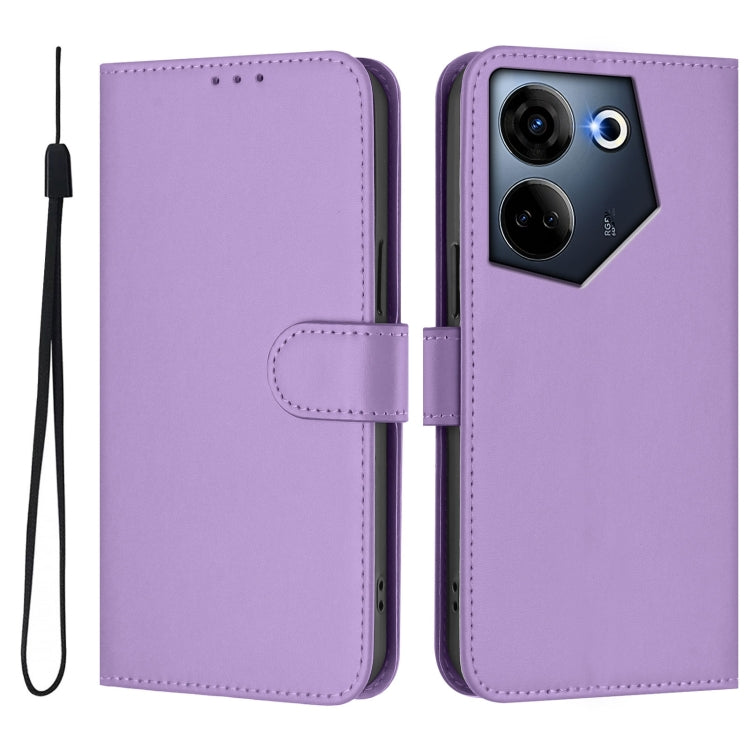For Tecno Camon 20 Pro 4G Skin Feel Solid Color Leather Phone Case with Lanyard
