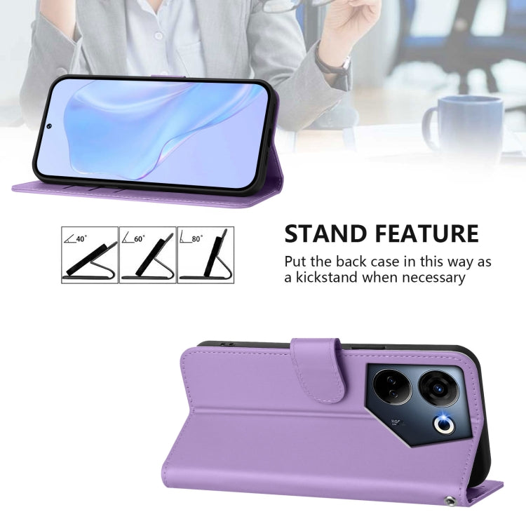For Tecno Camon 20 Pro 4G Skin Feel Solid Color Leather Phone Case with Lanyard