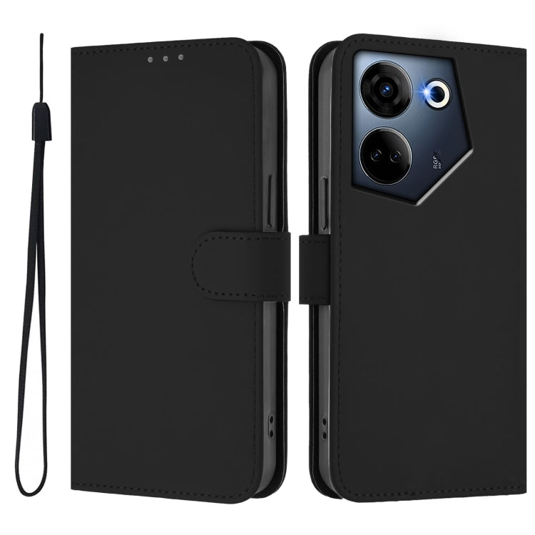 For Tecno Camon 20 Pro 4G Skin Feel Solid Color Leather Phone Case with Lanyard