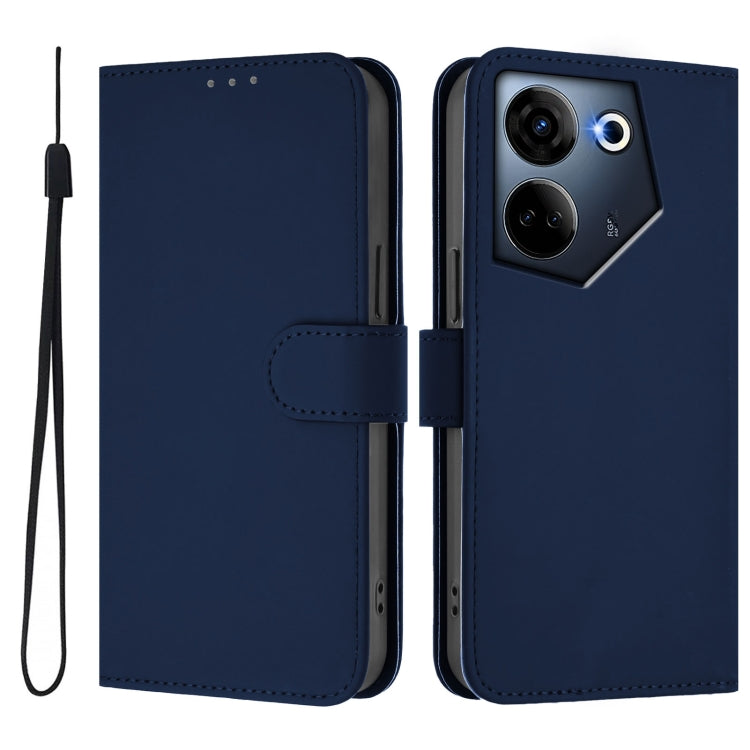 For Tecno Camon 20 Pro 4G Skin Feel Solid Color Leather Phone Case with Lanyard