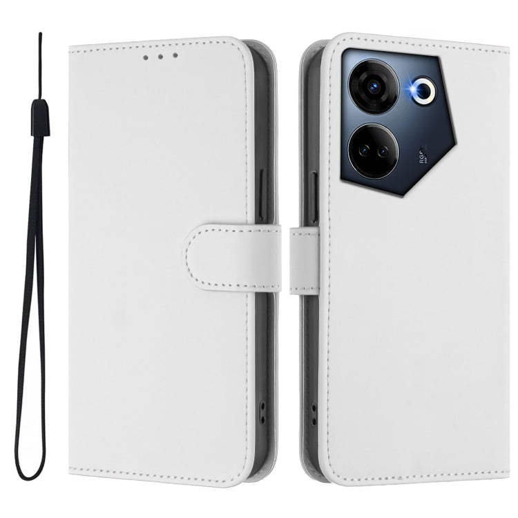 For Tecno Camon 20 Pro 4G Skin Feel Solid Color Leather Phone Case with Lanyard