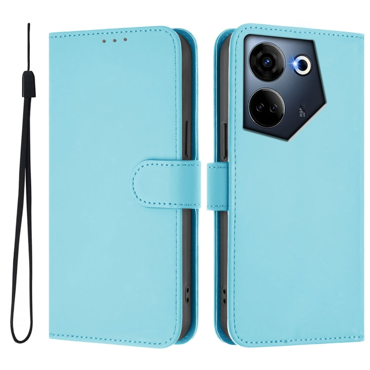 For Tecno Camon 20 Pro 4G Skin Feel Solid Color Leather Phone Case with Lanyard