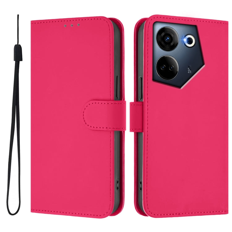 For Tecno Camon 20 Pro 4G Skin Feel Solid Color Leather Phone Case with Lanyard