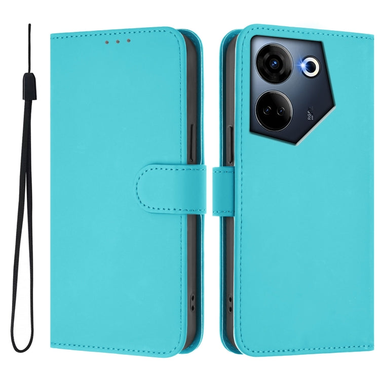 For Tecno Camon 20 Pro 4G Skin Feel Solid Color Leather Phone Case with Lanyard