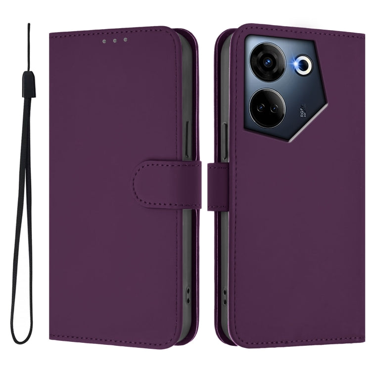 For Tecno Camon 20 Pro 4G Skin Feel Solid Color Leather Phone Case with Lanyard