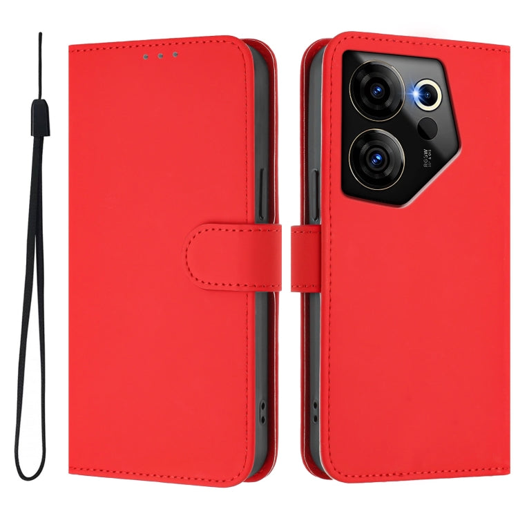 For Tecno Camon 20 Premier 5G Skin Feel Solid Color Leather Phone Case with Lanyard