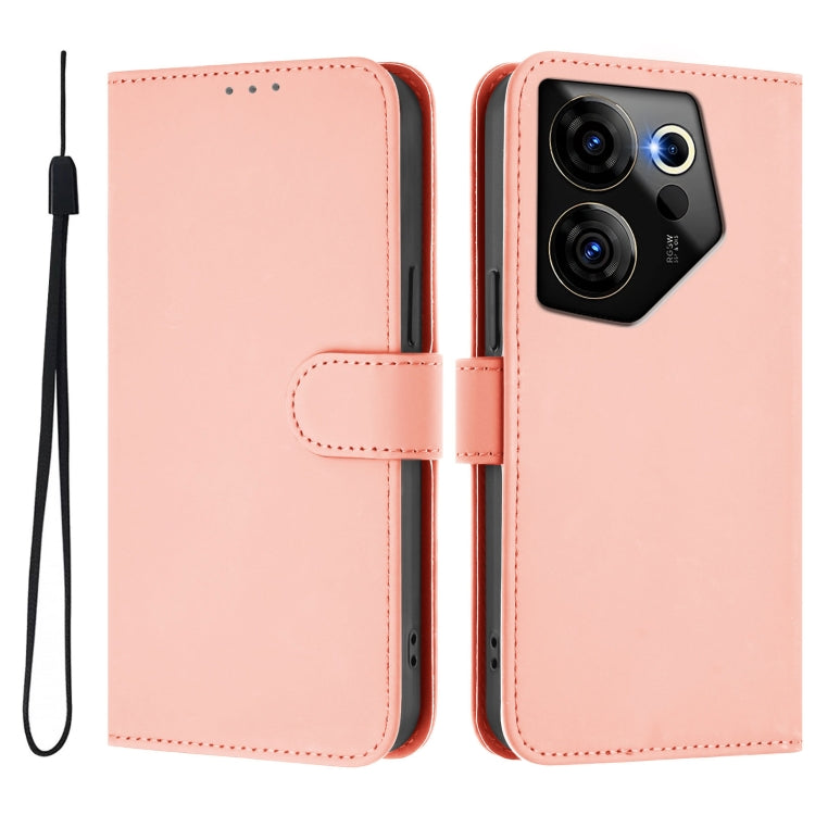 For Tecno Camon 20 Premier 5G Skin Feel Solid Color Leather Phone Case with Lanyard