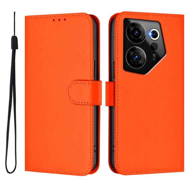 For Tecno Camon 20 Premier 5G Skin Feel Solid Color Leather Phone Case with Lanyard