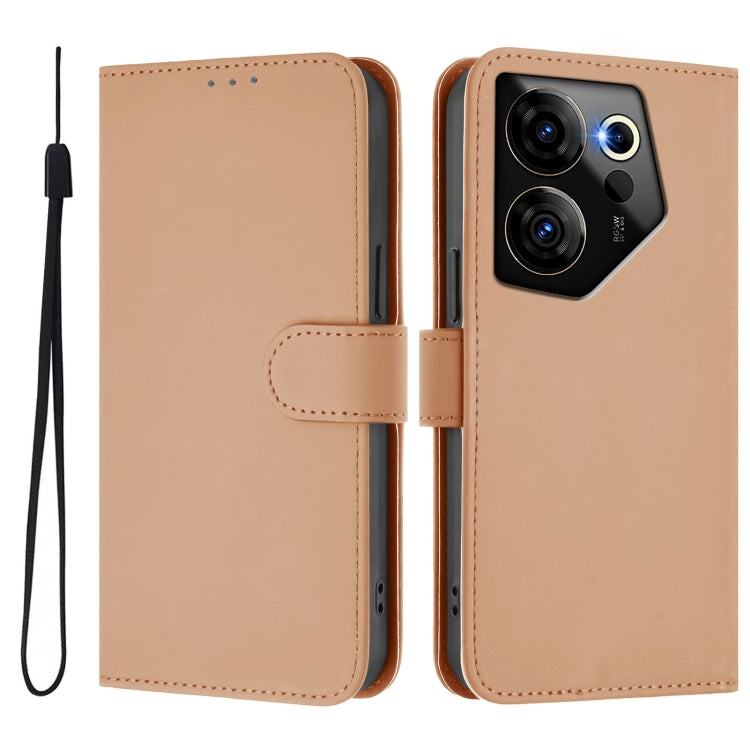 For Tecno Camon 20 Premier 5G Skin Feel Solid Color Leather Phone Case with Lanyard